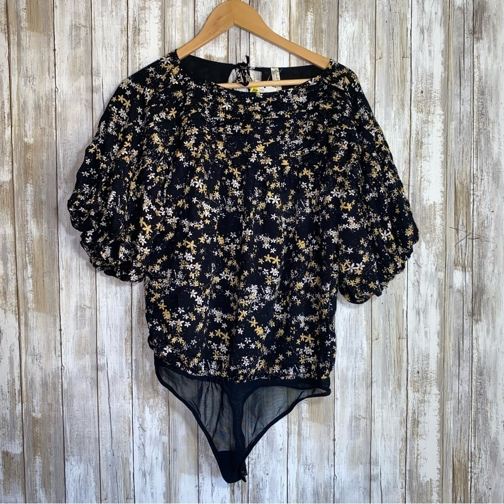 NWT Intimately Free People Dessa Black Floral Bodysuit - Picture 3 of 11